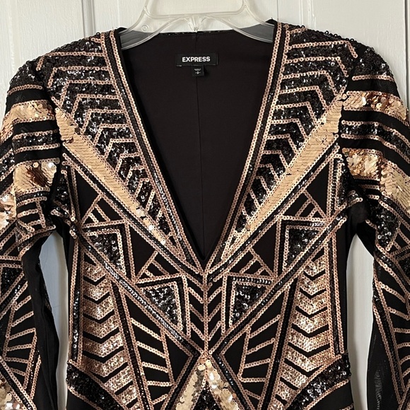 Express Black & Gold V Neck Stretch Sequin Mini Dress Small Mobwife Y2K 90’s - Picture 4 of 15